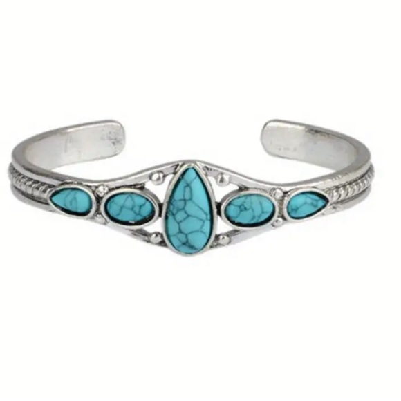 Teardrop Turquoise Bracelet Silver Open Adjustable Western Style Cuff 
C3 - Picture 2 of 10